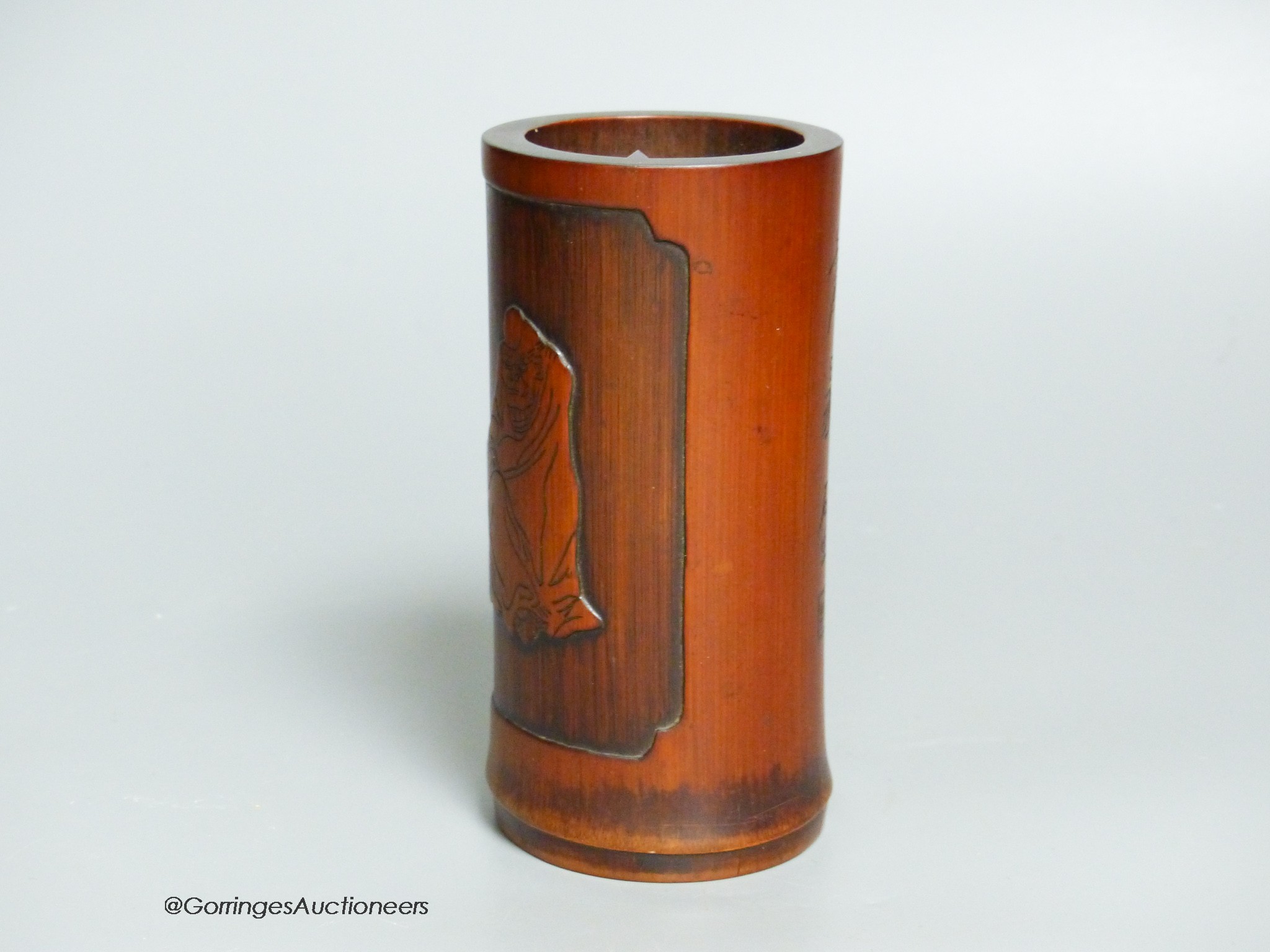 A Chinese bamboo brushpot, 14.5cm tall